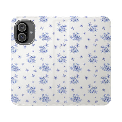 Blue Bloom Wallet Flip Case for iPhone