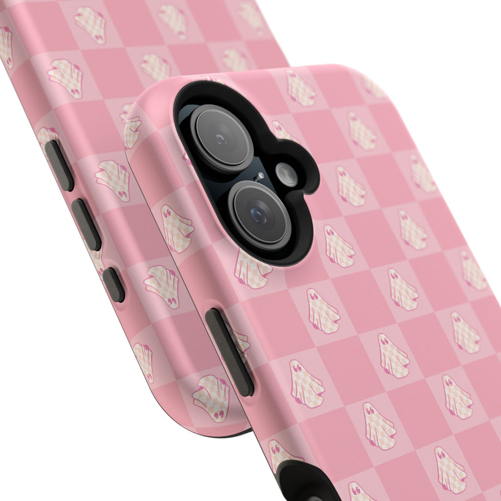 Pink Checkered Ghost Magnetic iPhone Case