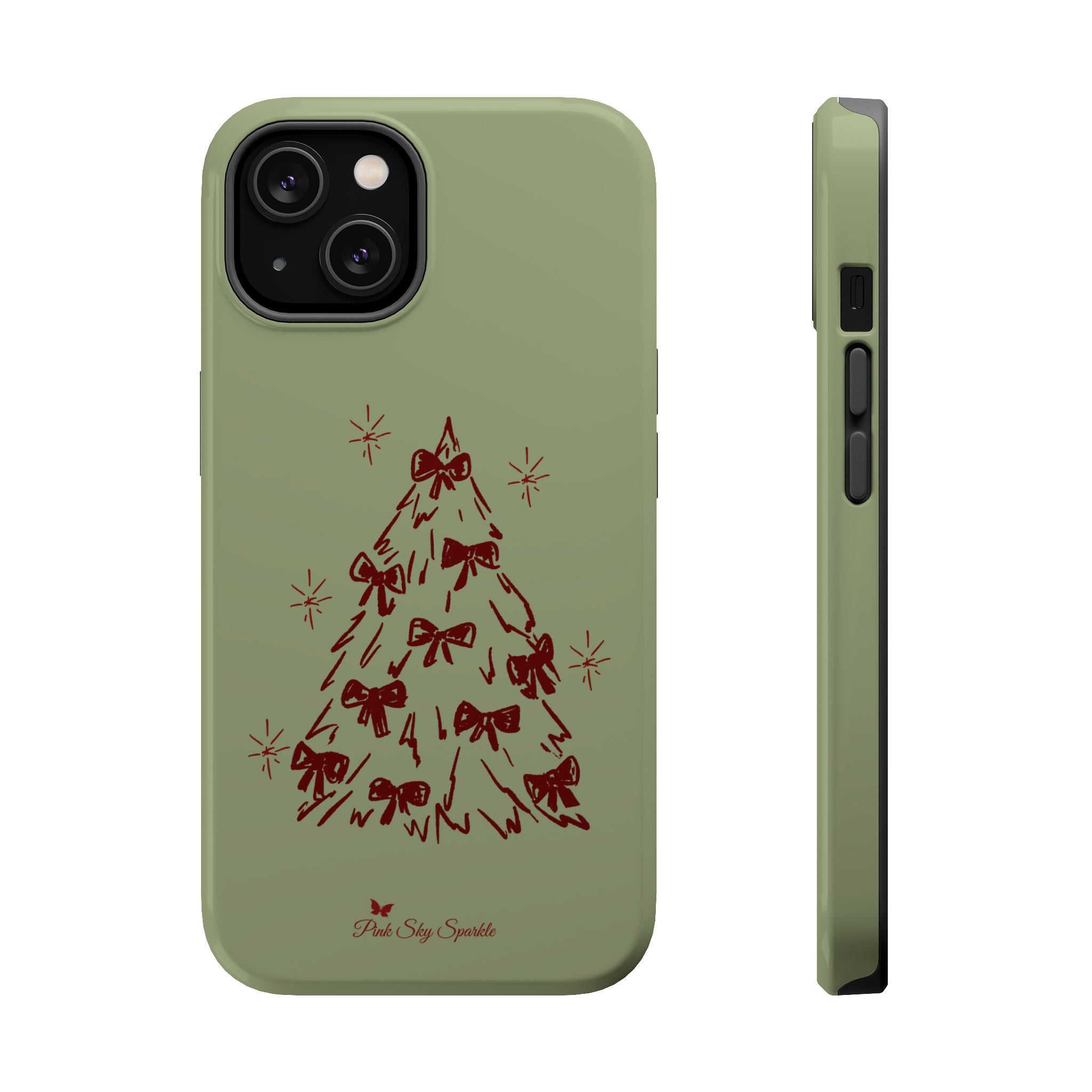 Holiday Bow Tree Magnetic iPhone Case – Sage Green Christmas Edition