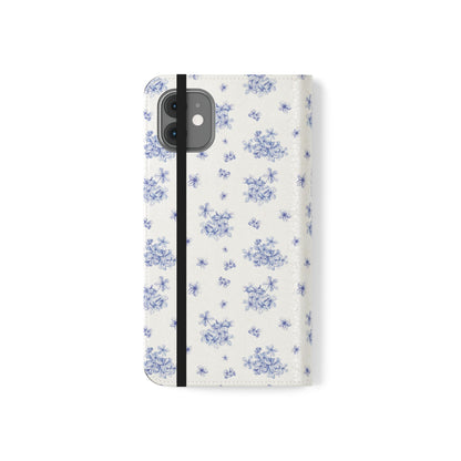 Blue Bloom Wallet Flip Case for iPhone