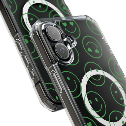 Green Smilies Magnetic Clear Impact iPhone Case