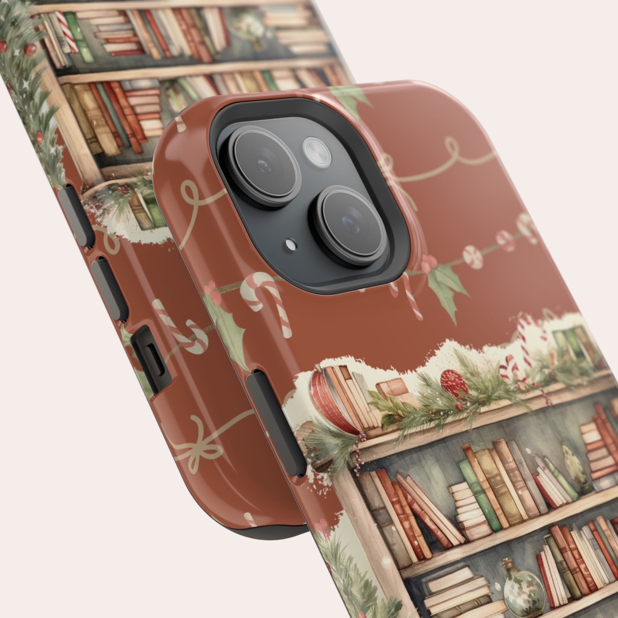 Étui magnétique pour iPhone « Bibliothèque de Noël » – « La magie des fêtes se vit dans les pages »