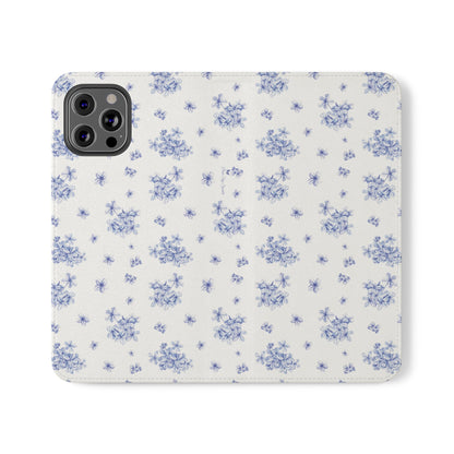 Blue Bloom Wallet Flip Case for iPhone