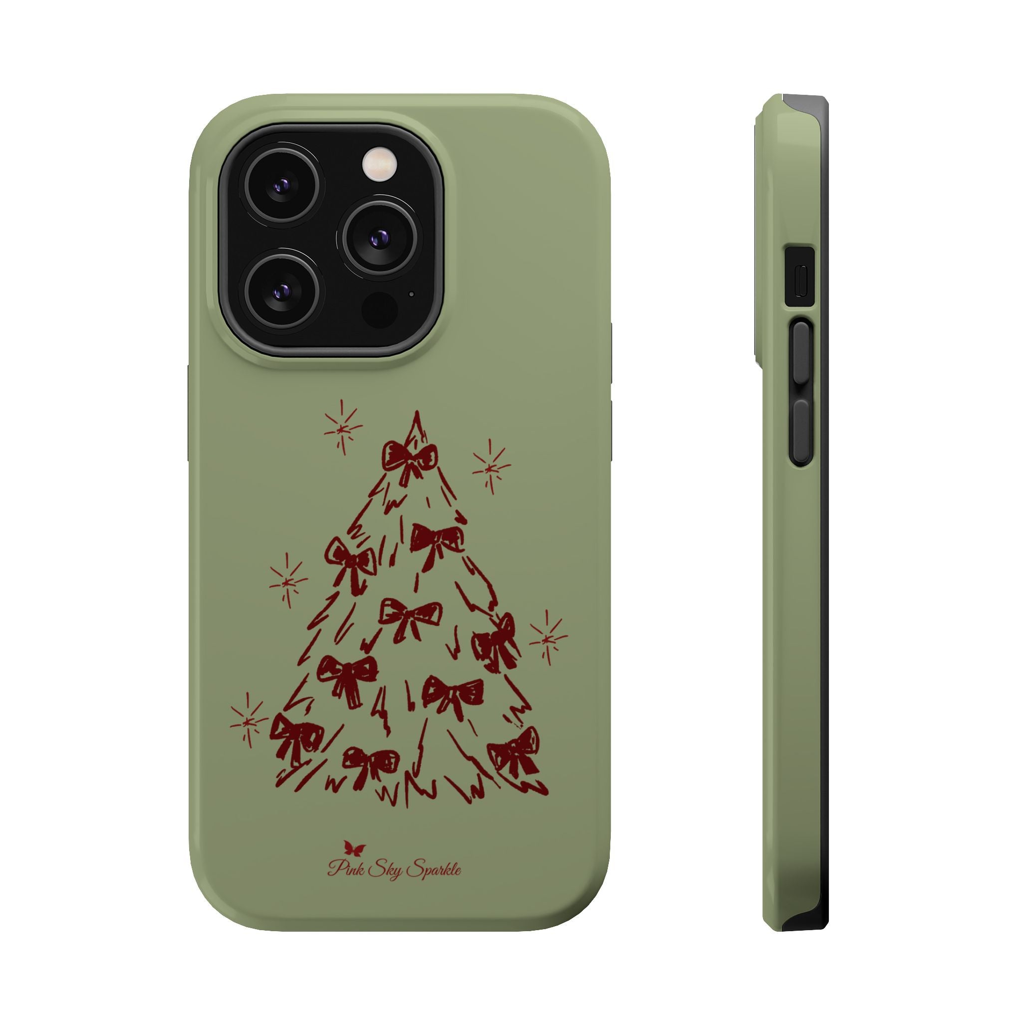 Holiday Bow Tree Magnetic iPhone Case – Sage Green Christmas Edition