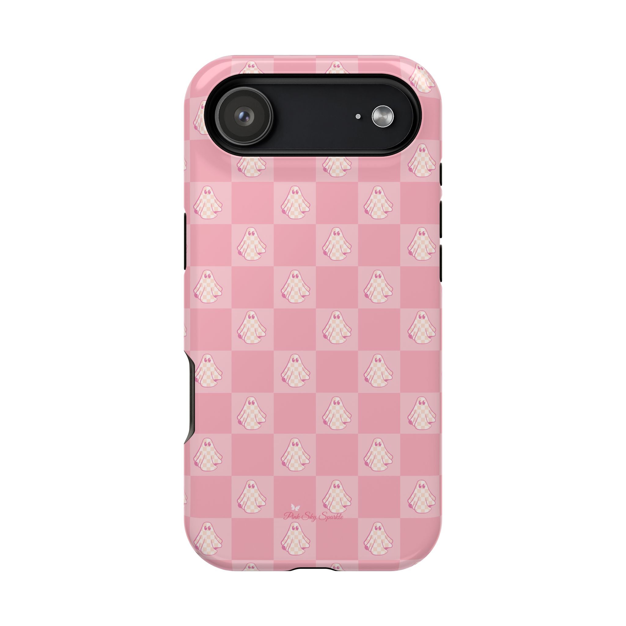 Pink Checkered Ghost Magnetic iPhone Case