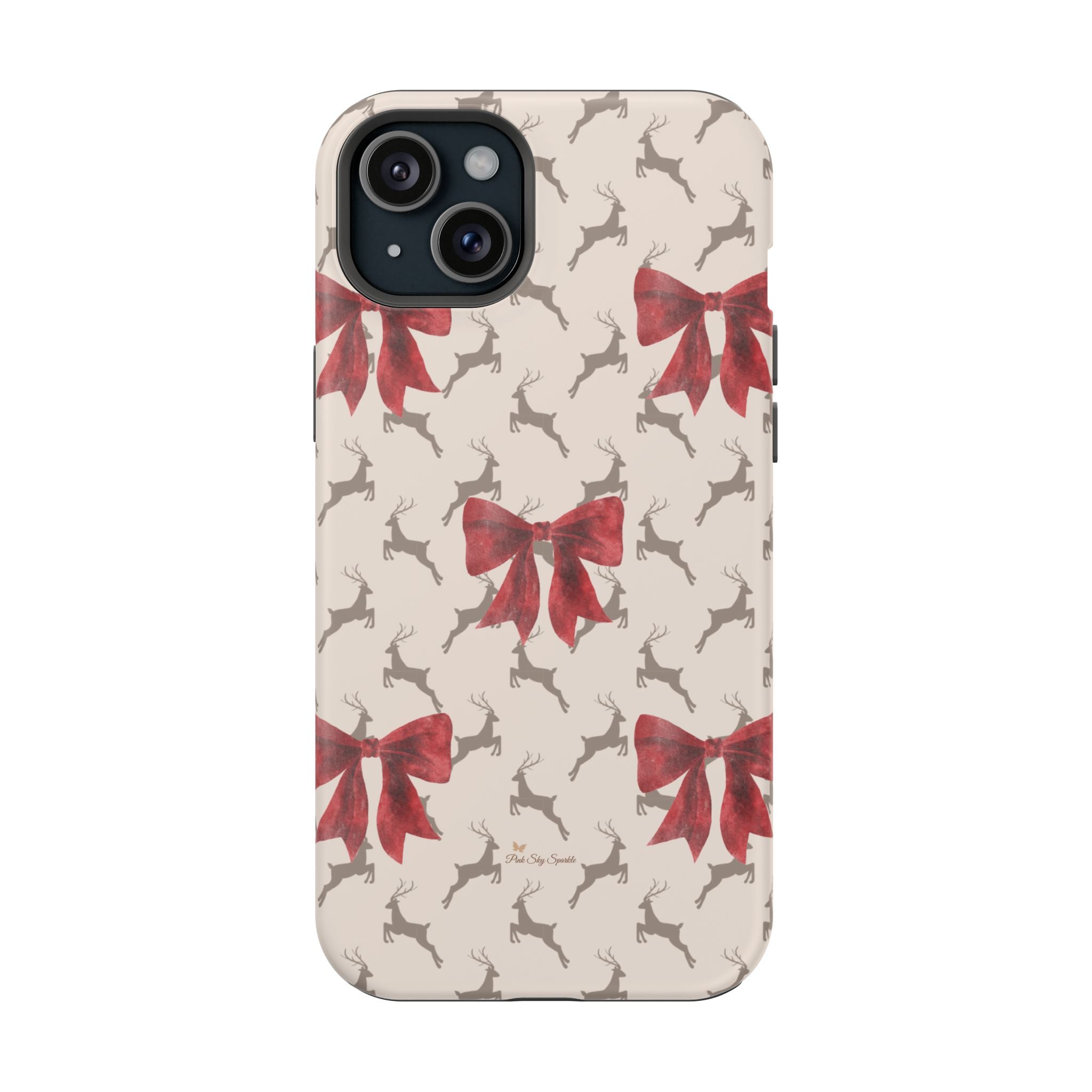 Reindeer Ribbons Magnetic iPhone Case – Festive Red Bow & Reindeer Design