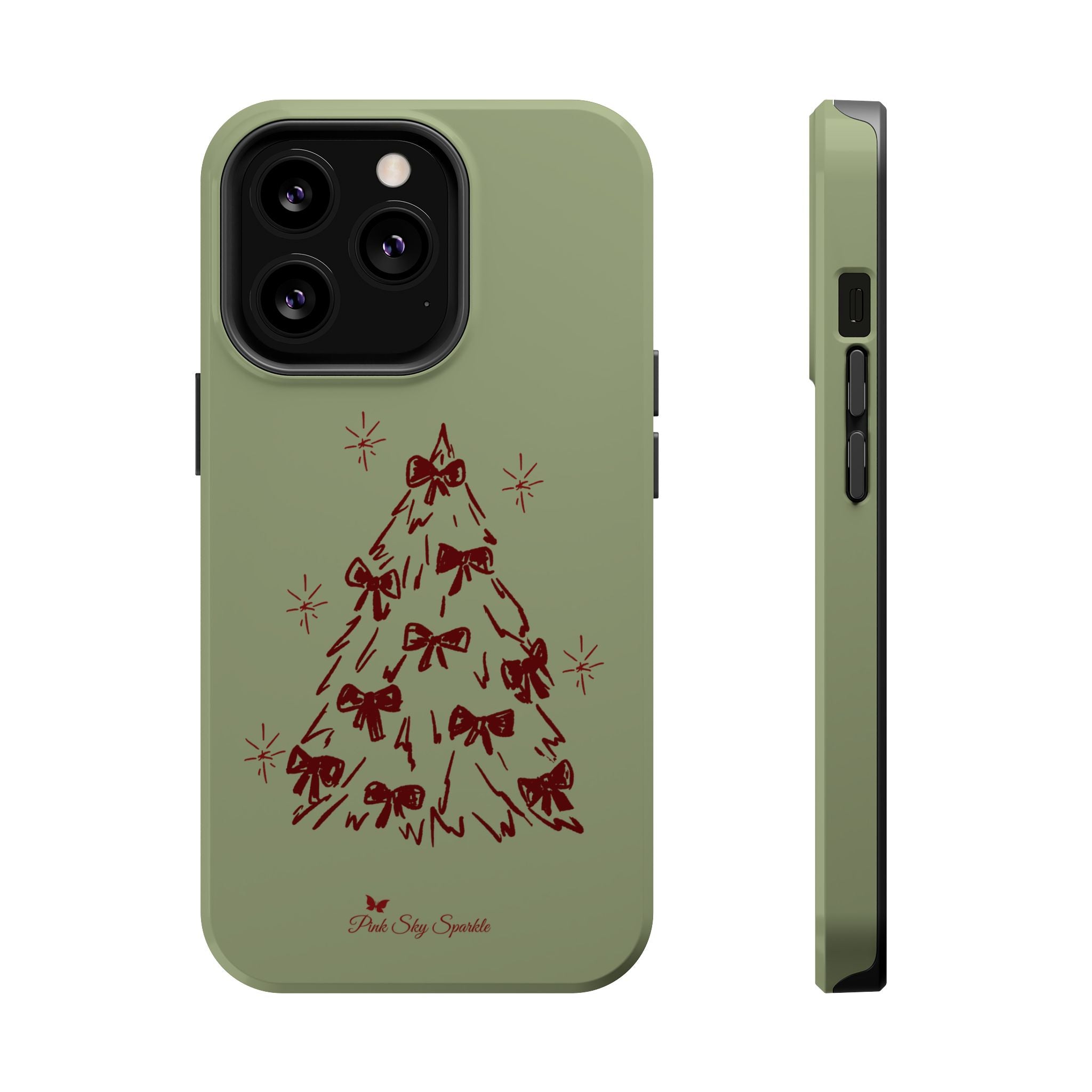 Holiday Bow Tree Magnetic iPhone Case – Sage Green Christmas Edition