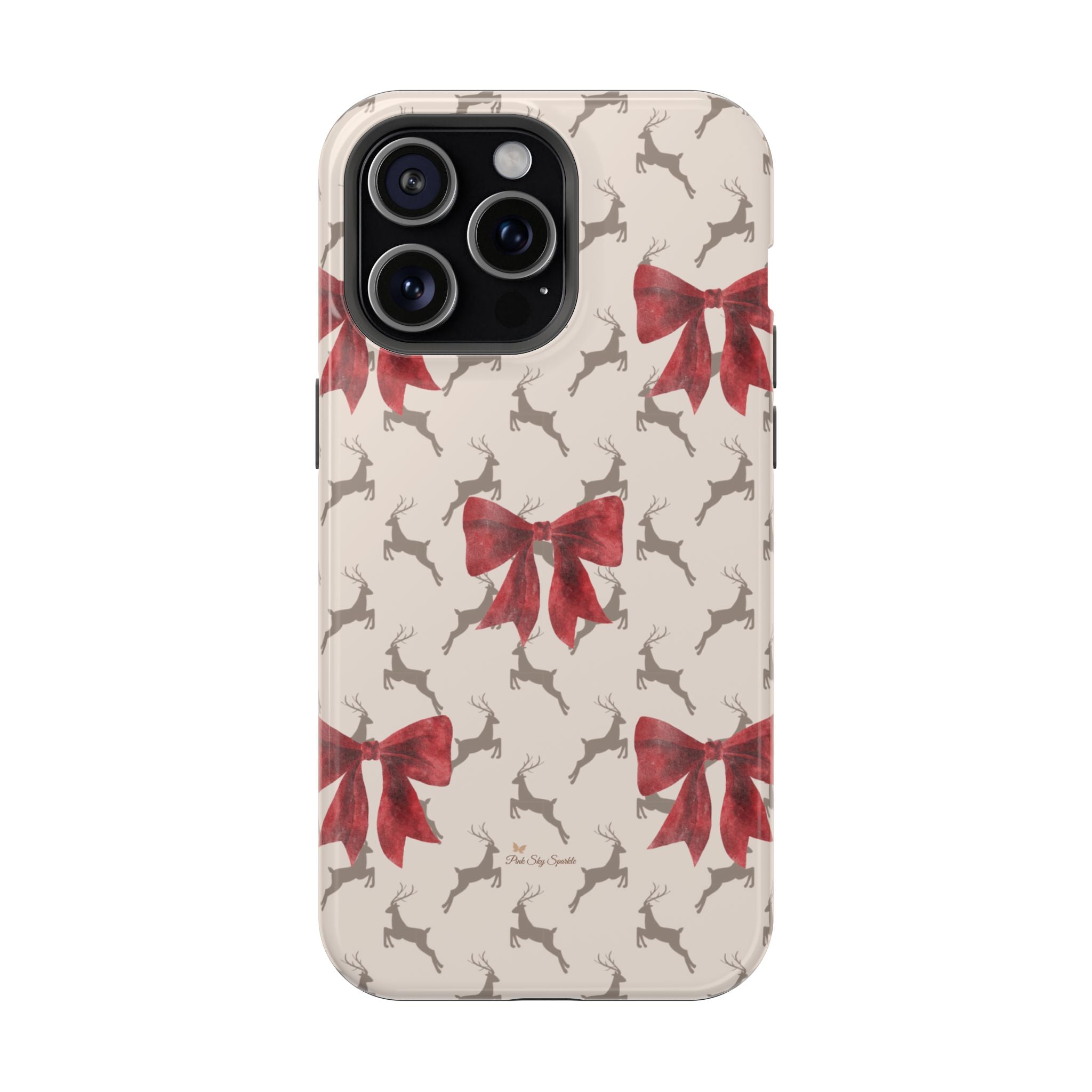 Reindeer Ribbons Magnetic iPhone Case – Festive Red Bow & Reindeer Design