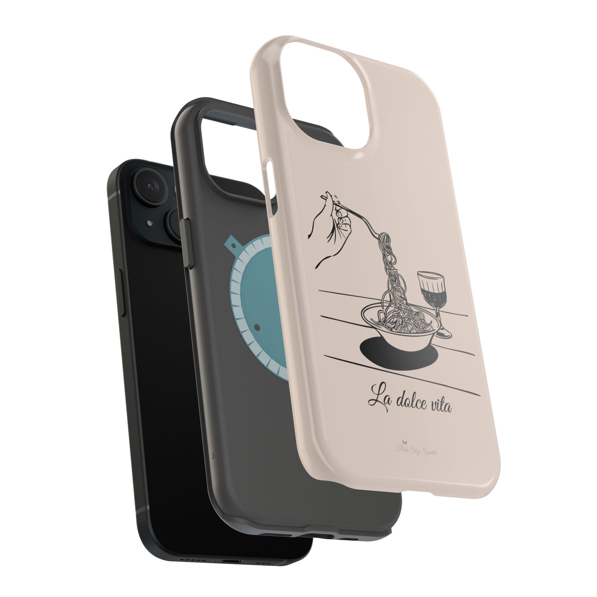 Pasta and red wine themed iphone case with La Dolce Vita in stylish font, Stylish Magnetic iPhone Case