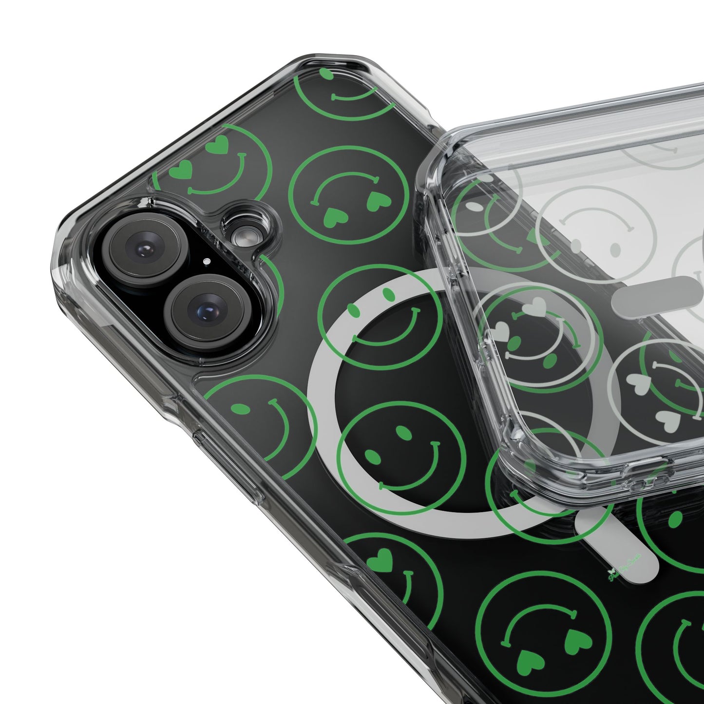 Green Smilies Magnetic Clear Impact iPhone Case