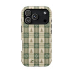 Winter Forest Magnetic iPhone Case – Green Plaid Snowflake Pattern