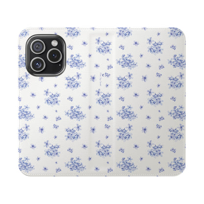 Blue Bloom Wallet Flip Case for iPhone