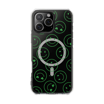 Green Smilies Magnetic Clear Impact iPhone Case