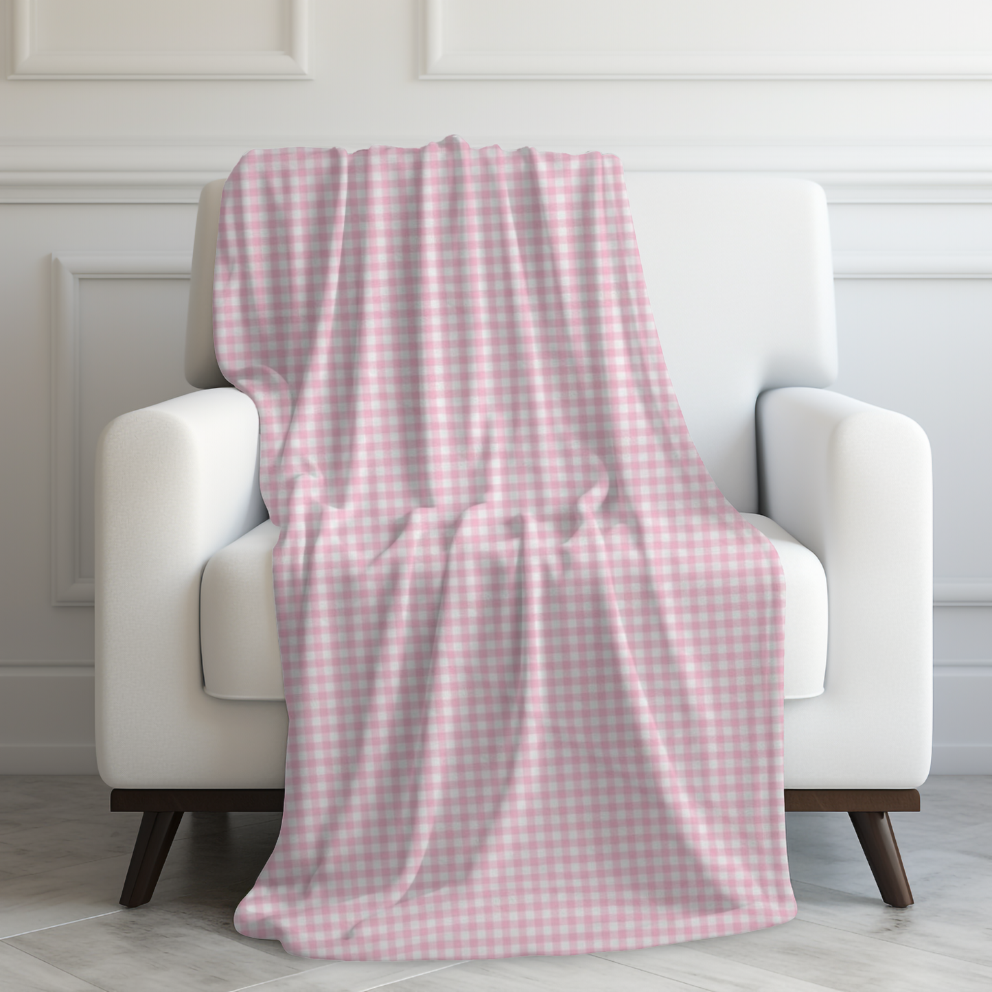 Pink Gingham Velveteen Plush Blanket