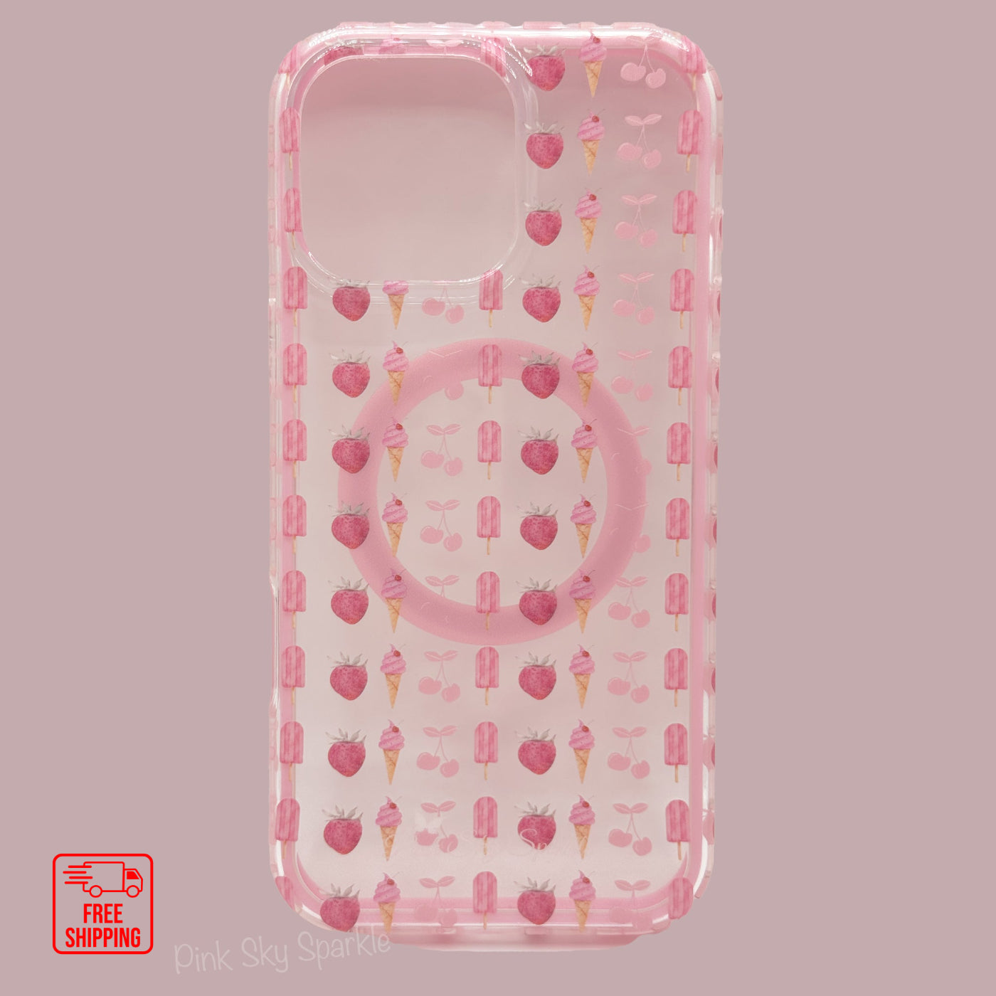 Cherry Berry Swirl Premium Clear MagSafe Case for iPhone 16 Pro Max