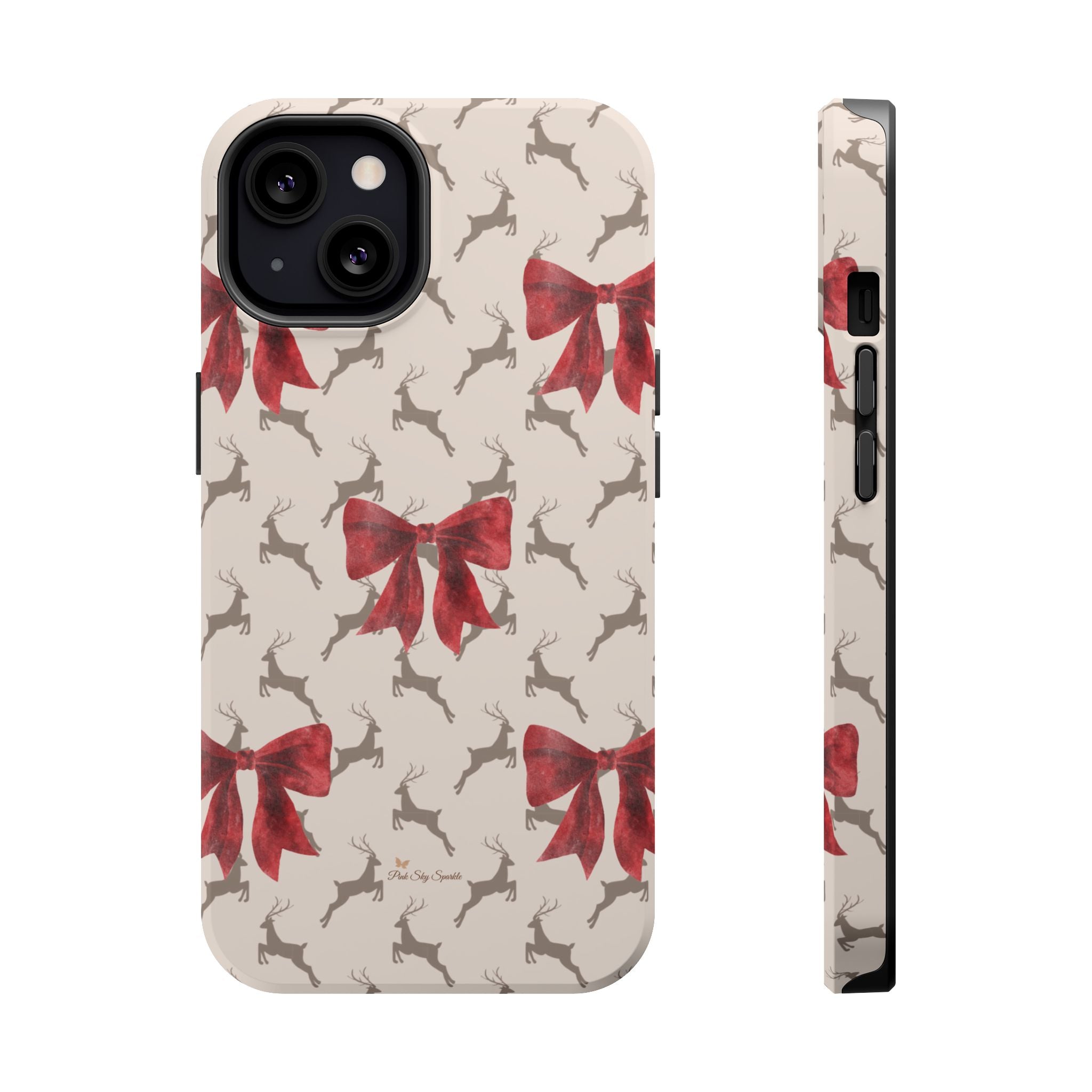 Reindeer Ribbons Magnetic iPhone Case – Festive Red Bow & Reindeer Design