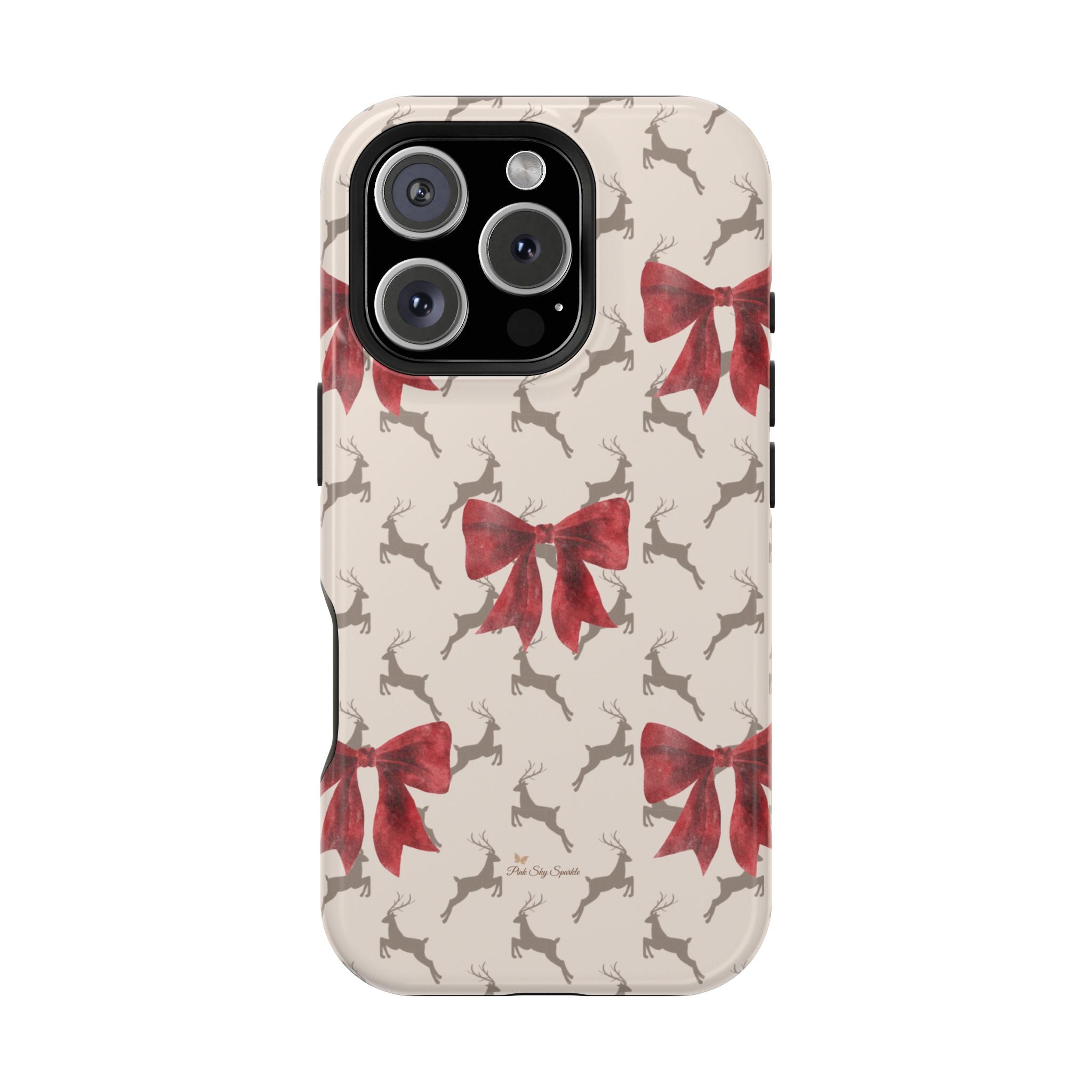 Reindeer Ribbons Magnetic iPhone Case – Festive Red Bow & Reindeer Design