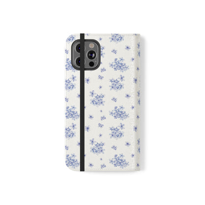 Blue Bloom Wallet Flip Case for iPhone