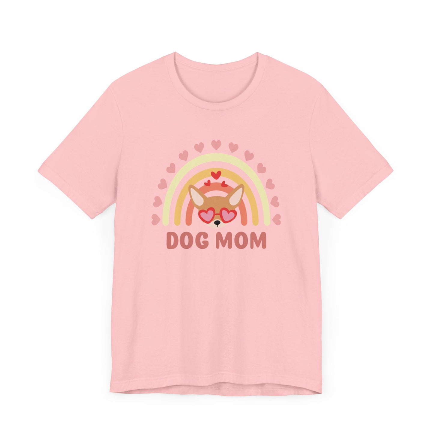 Camiseta con diseño de arco iris y corazones para mamá de perro