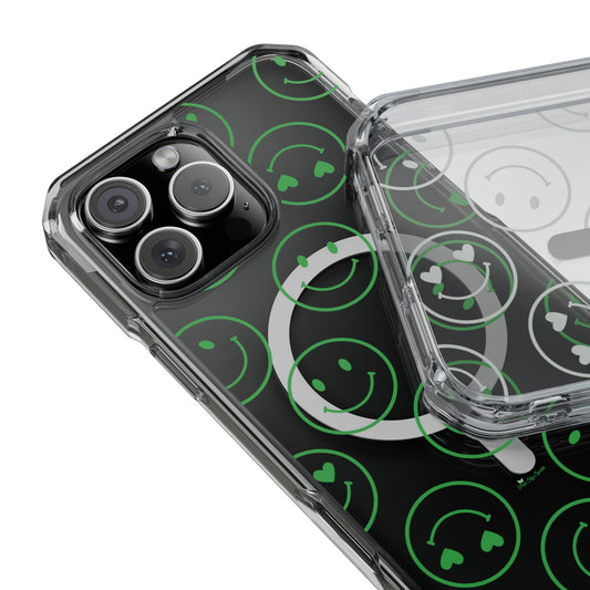 Green Smilies Magnetic Clear Impact iPhone Case