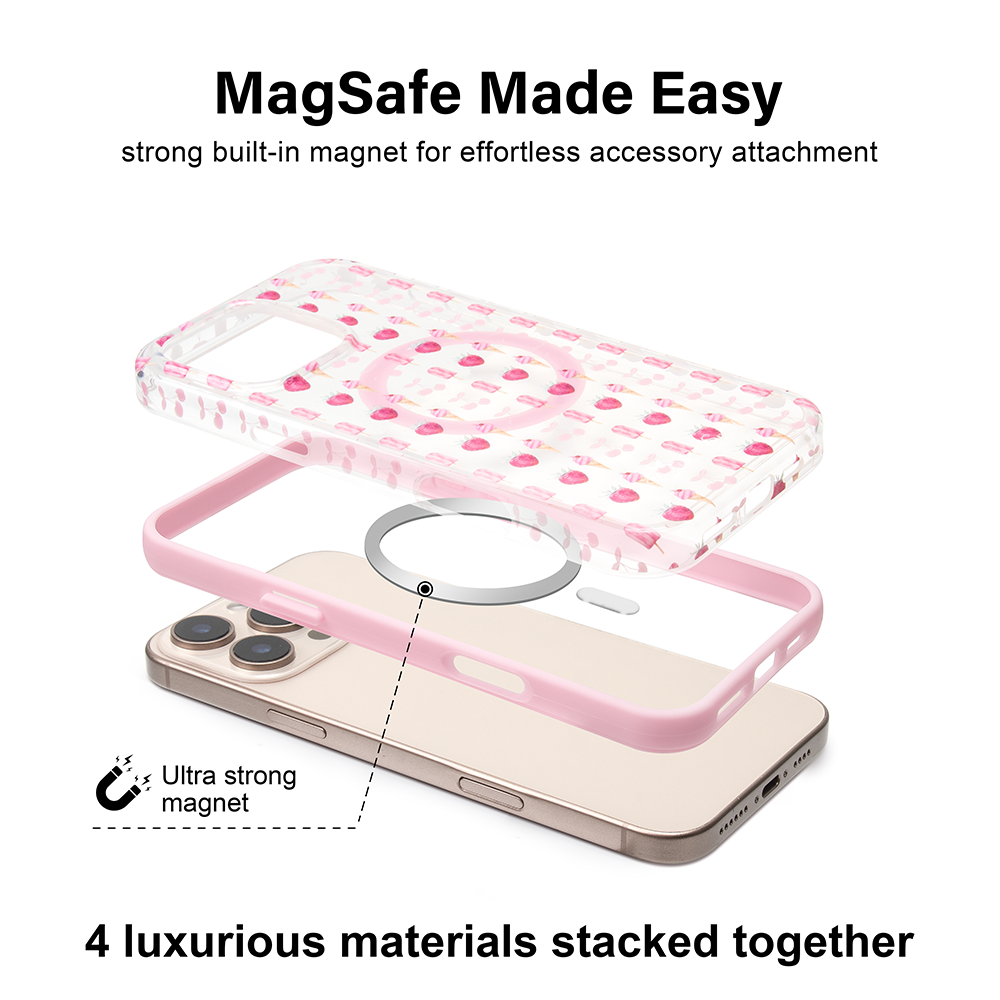 Cherry Berry Swirl Premium Clear MagSafe Case for iPhone 16 Pro Max