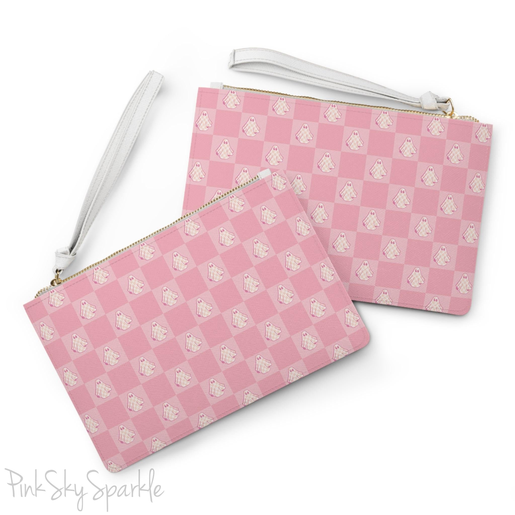 Pink Checkered Ghost Clutch Bag