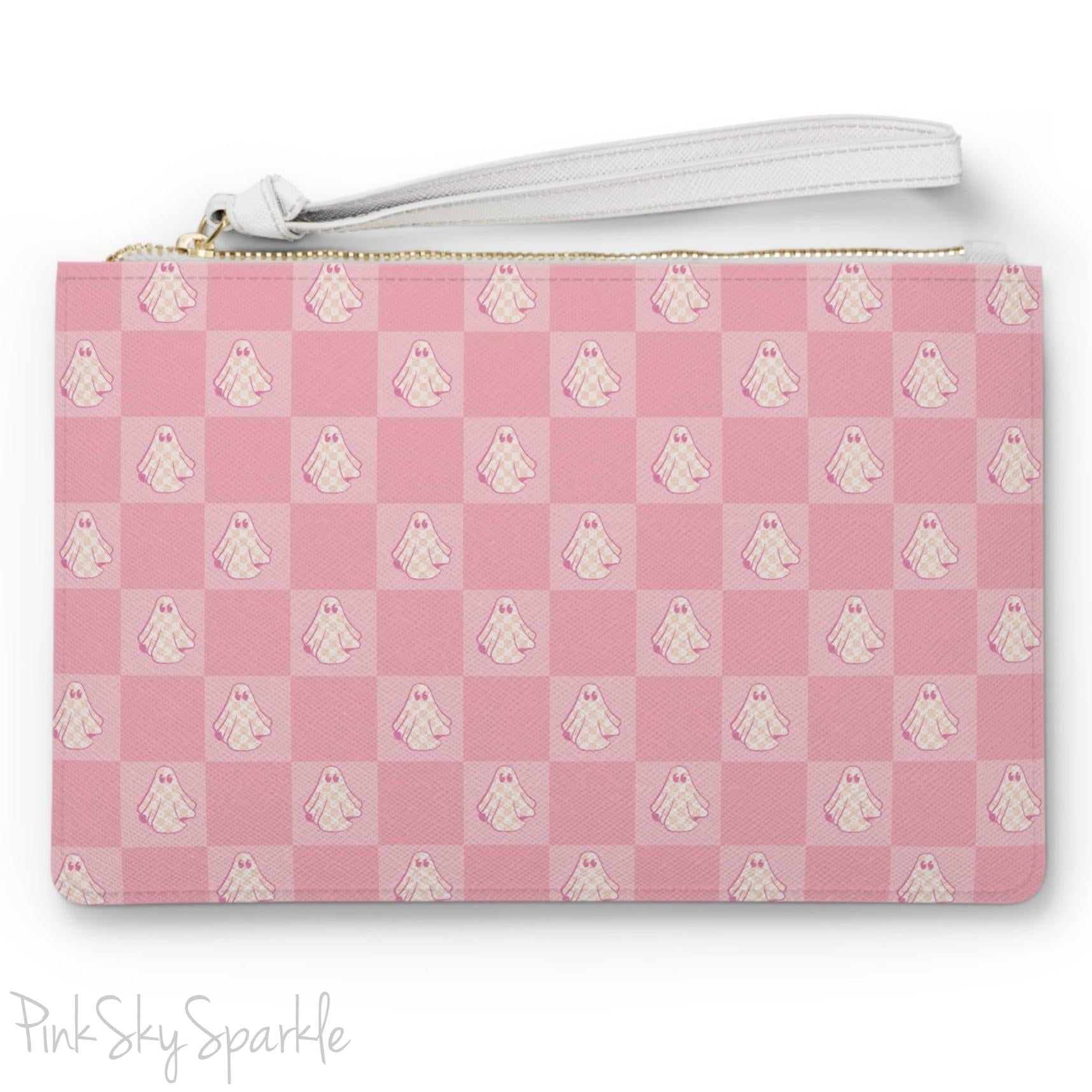 Pink Checkered Ghost Clutch Bag