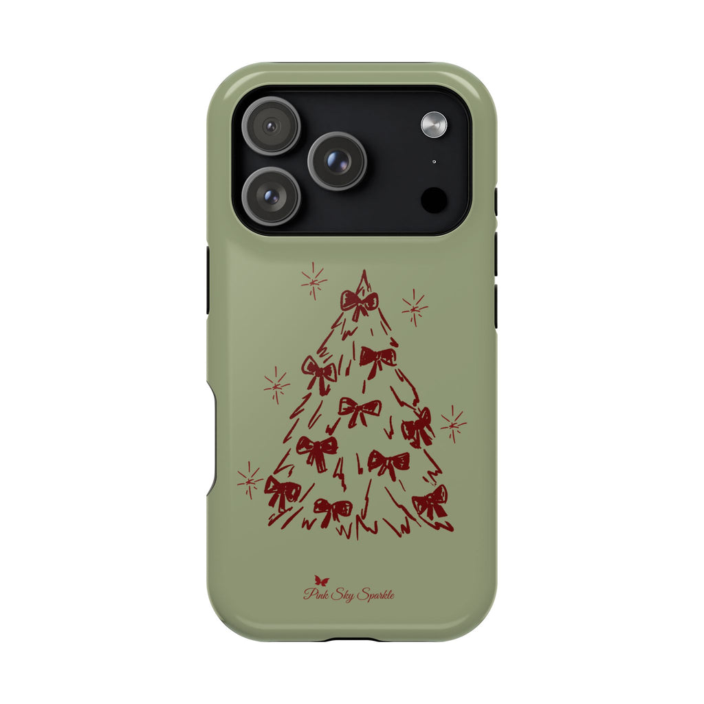 Phone case with red bow design on a white background