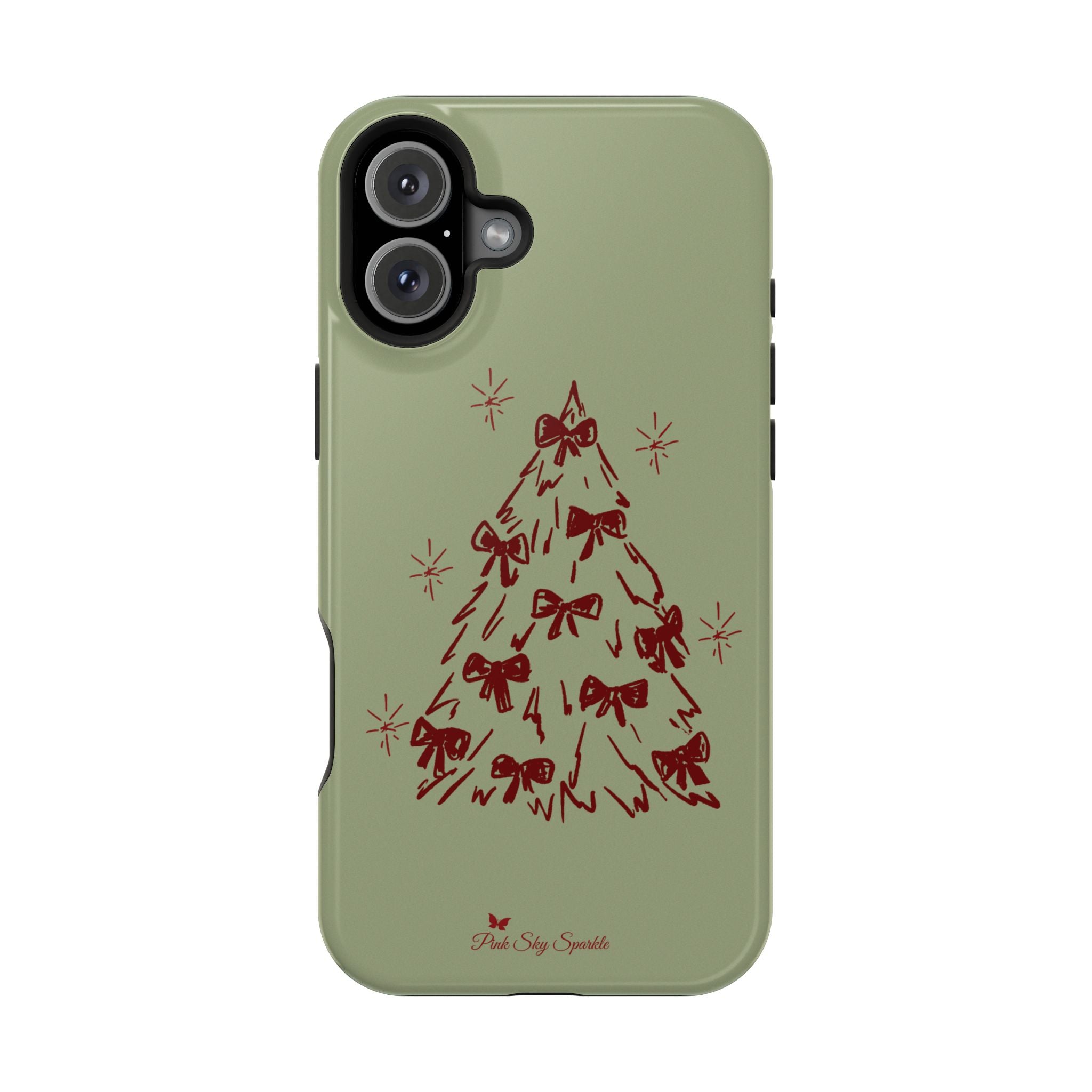 Holiday Bow Tree Magnetic iPhone Case – Sage Green Christmas Edition
