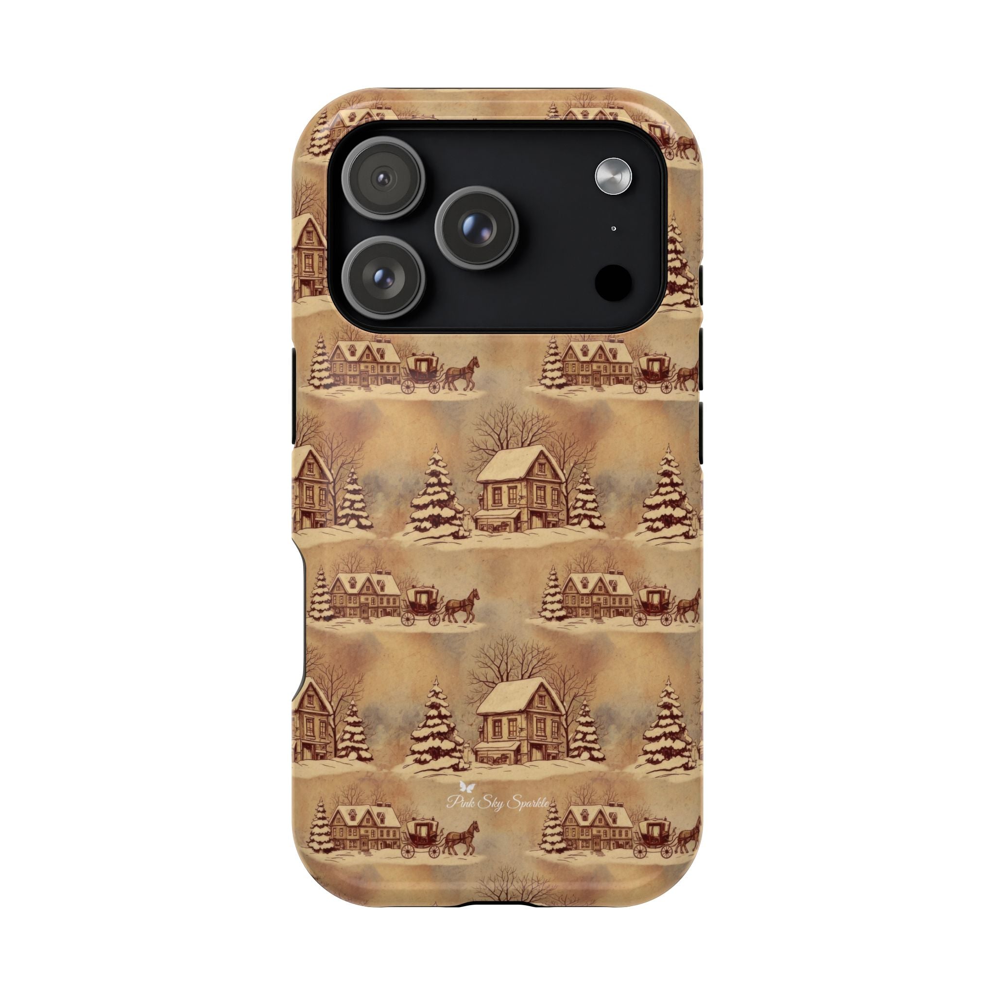 Old Town Road Magnetic iPhone Case | Vintage Snowy Cottage Design