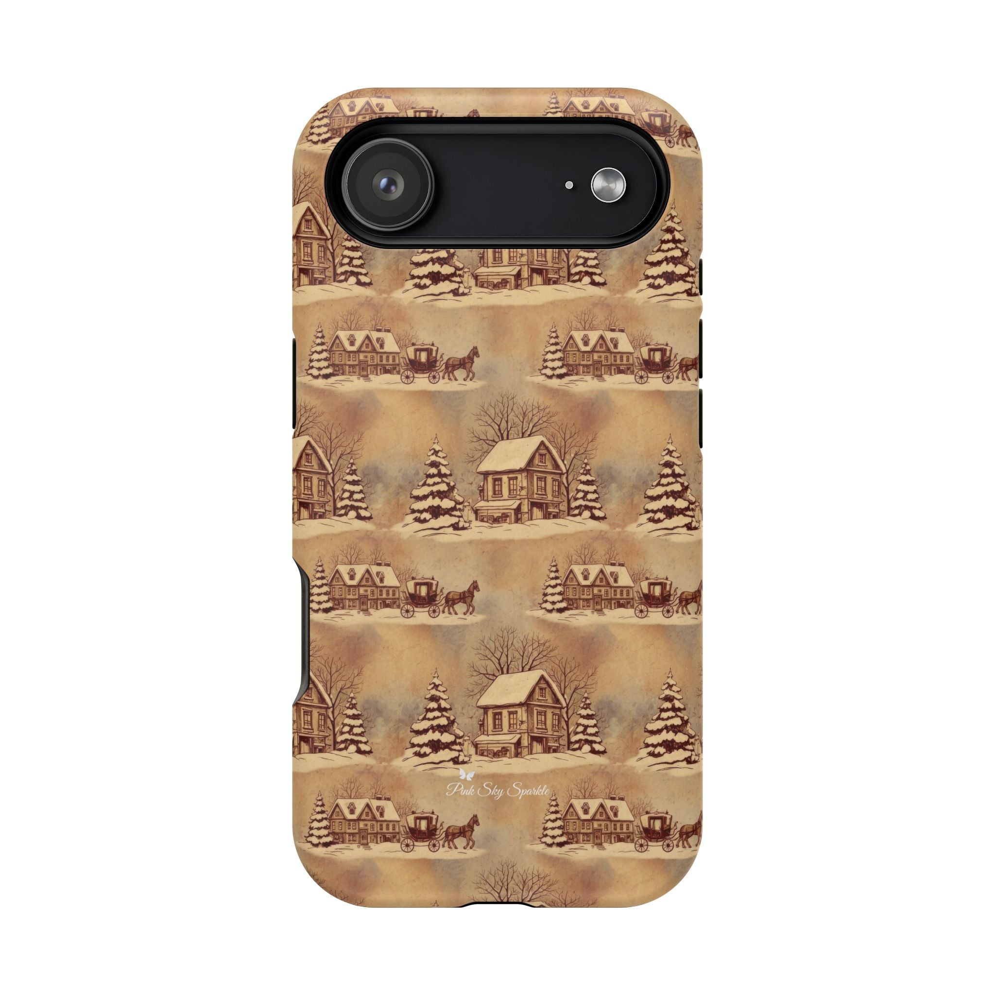 Old Town Road Magnetic iPhone Case | Vintage Snowy Cottage Design