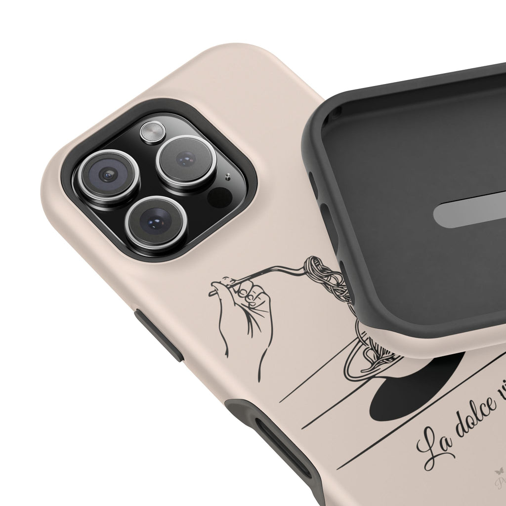 Pasta and red wine themed iphone case with La Dolce Vita in stylish font, Stylish Magnetic iPhone Case