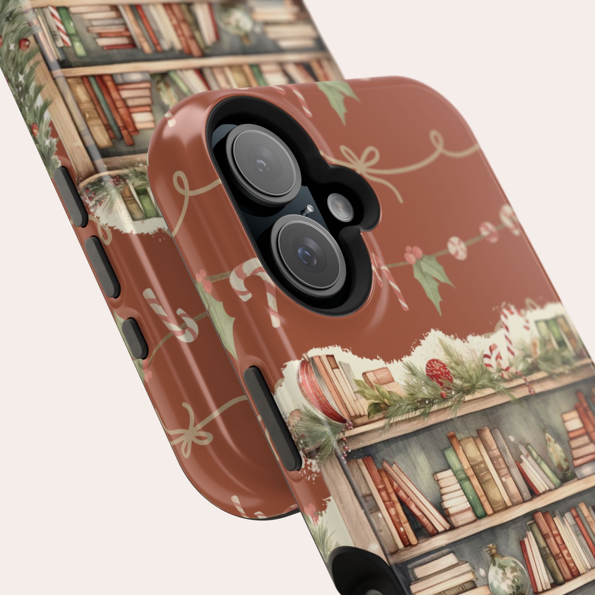 Étui magnétique pour iPhone « Bibliothèque de Noël » – « La magie des fêtes se vit dans les pages »