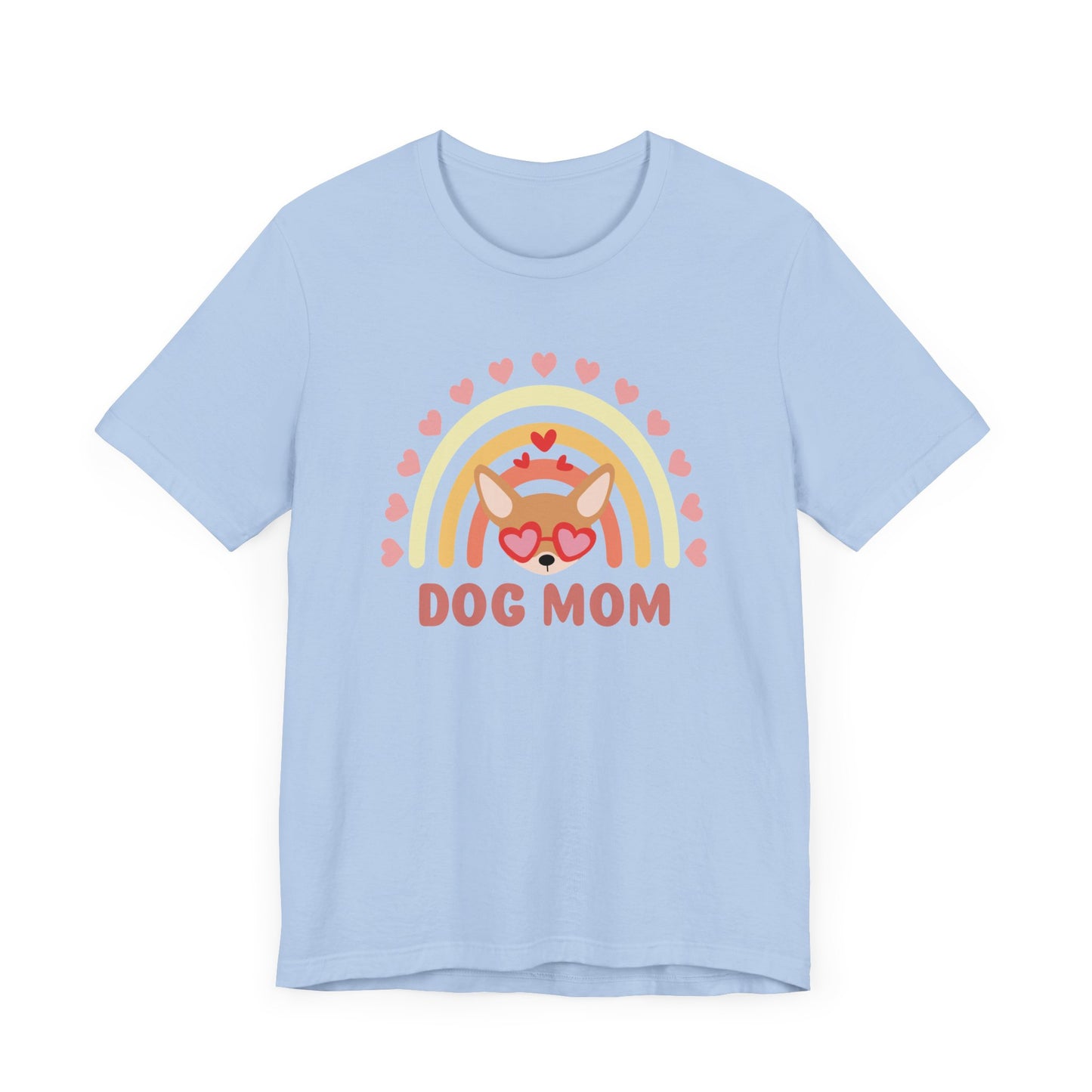 Camiseta con diseño de arco iris y corazones para mamá de perro