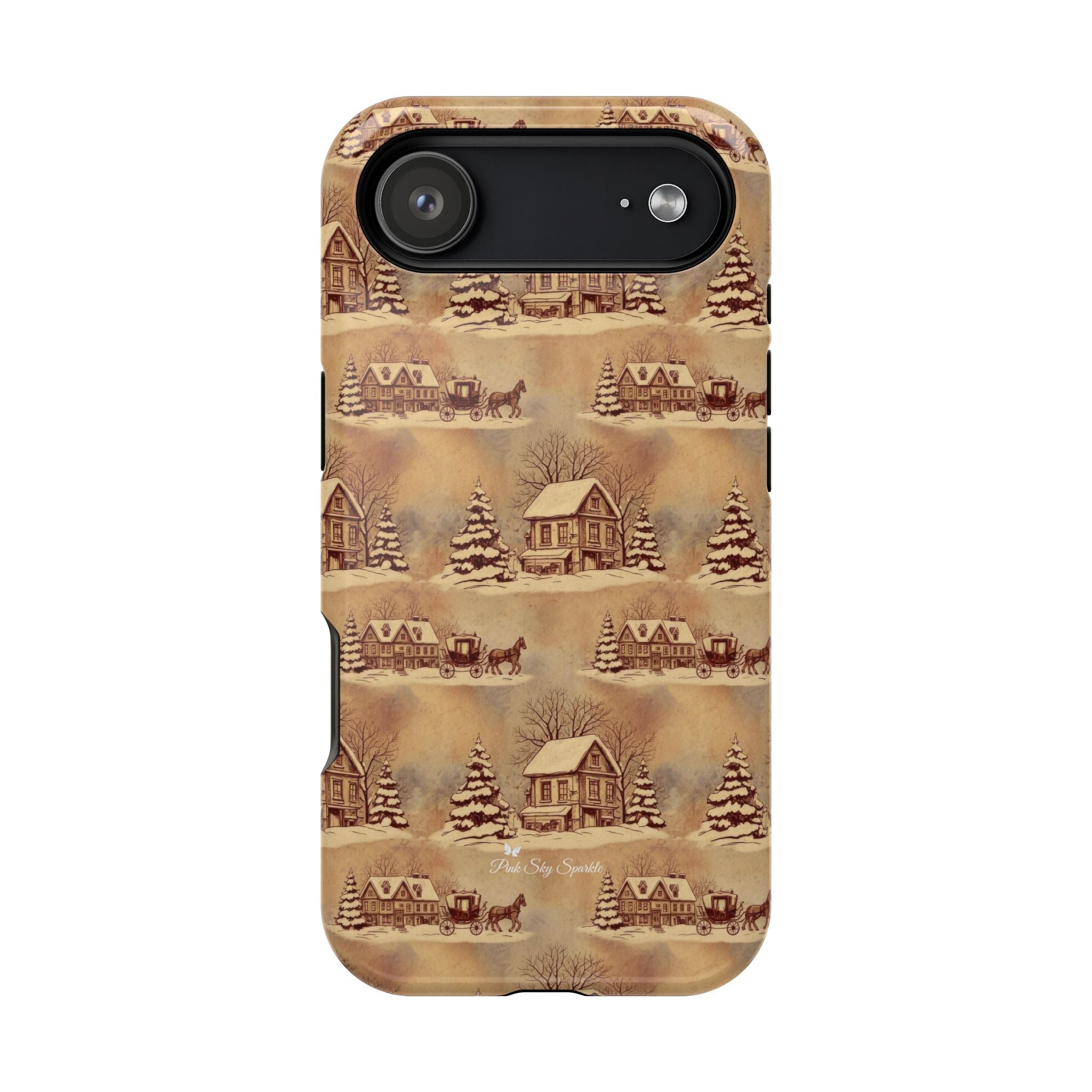 Old Town Road Magnetic iPhone Case | Vintage Snowy Cottage Design