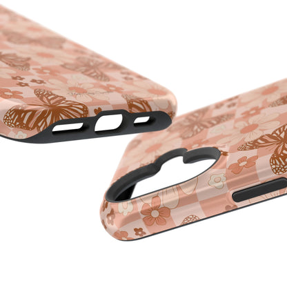 Boho Checkers - Floral Butterfly Magnetic iPhone Case