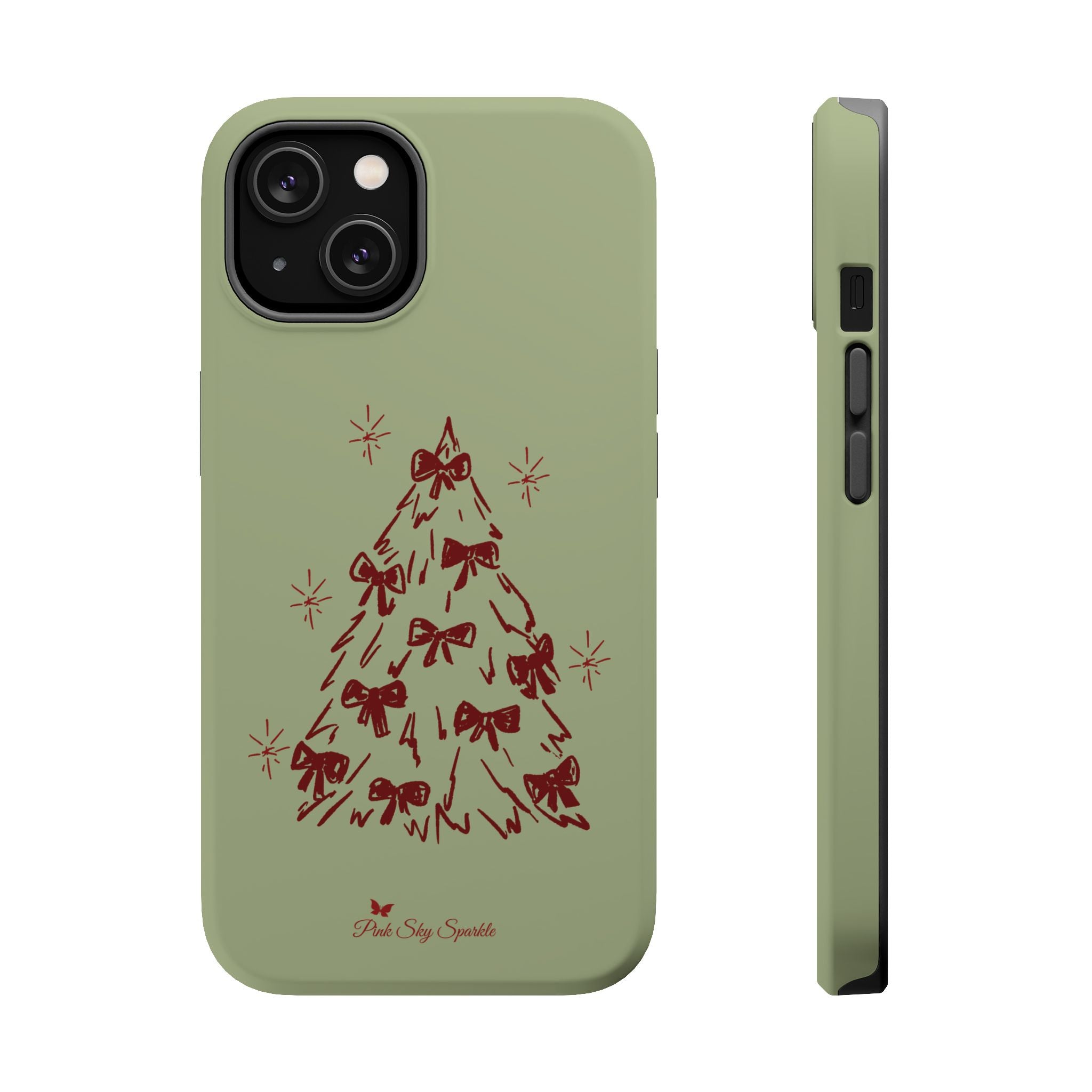Holiday Bow Tree Magnetic iPhone Case – Sage Green Christmas Edition