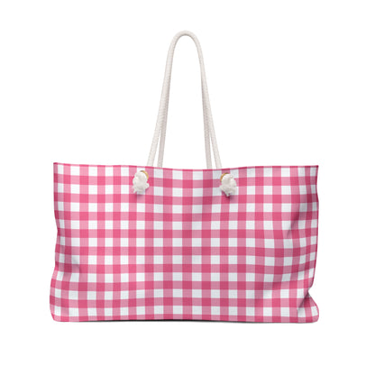 Pink Gingham Weekender Tote Bag