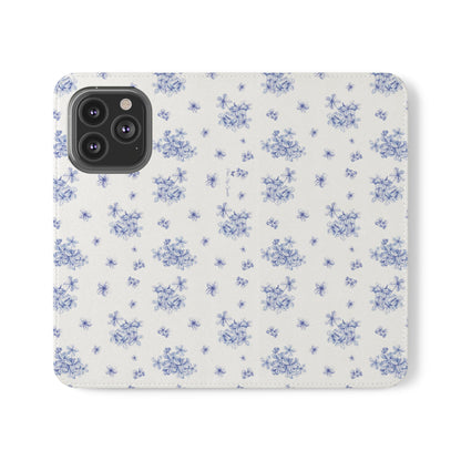 Blue Bloom Wallet Flip Case for iPhone