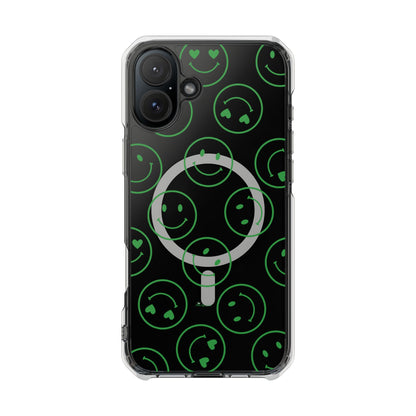 Green Smilies Magnetic Clear Impact iPhone Case