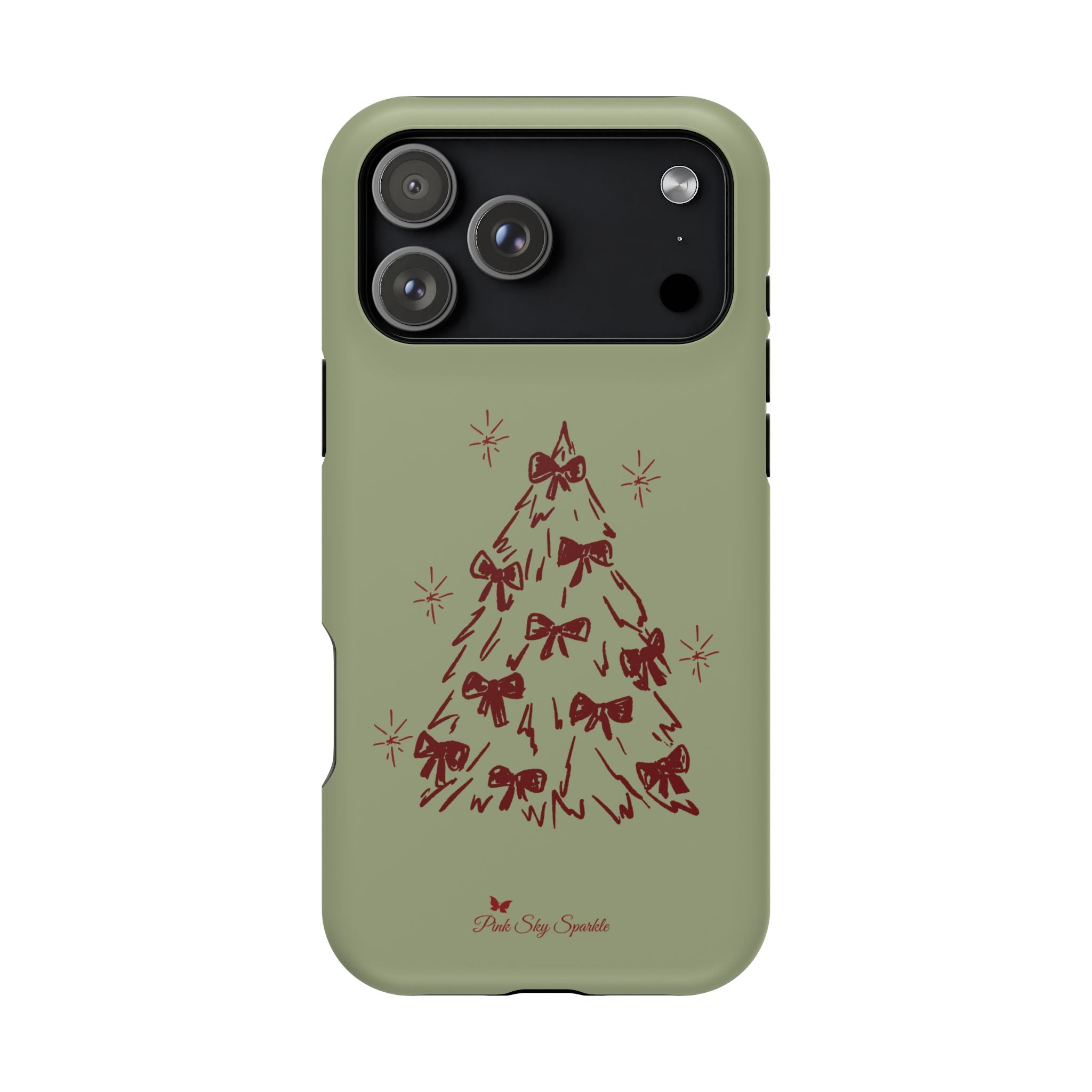 Holiday Bow Tree Magnetic iPhone Case – Sage Green Christmas Edition