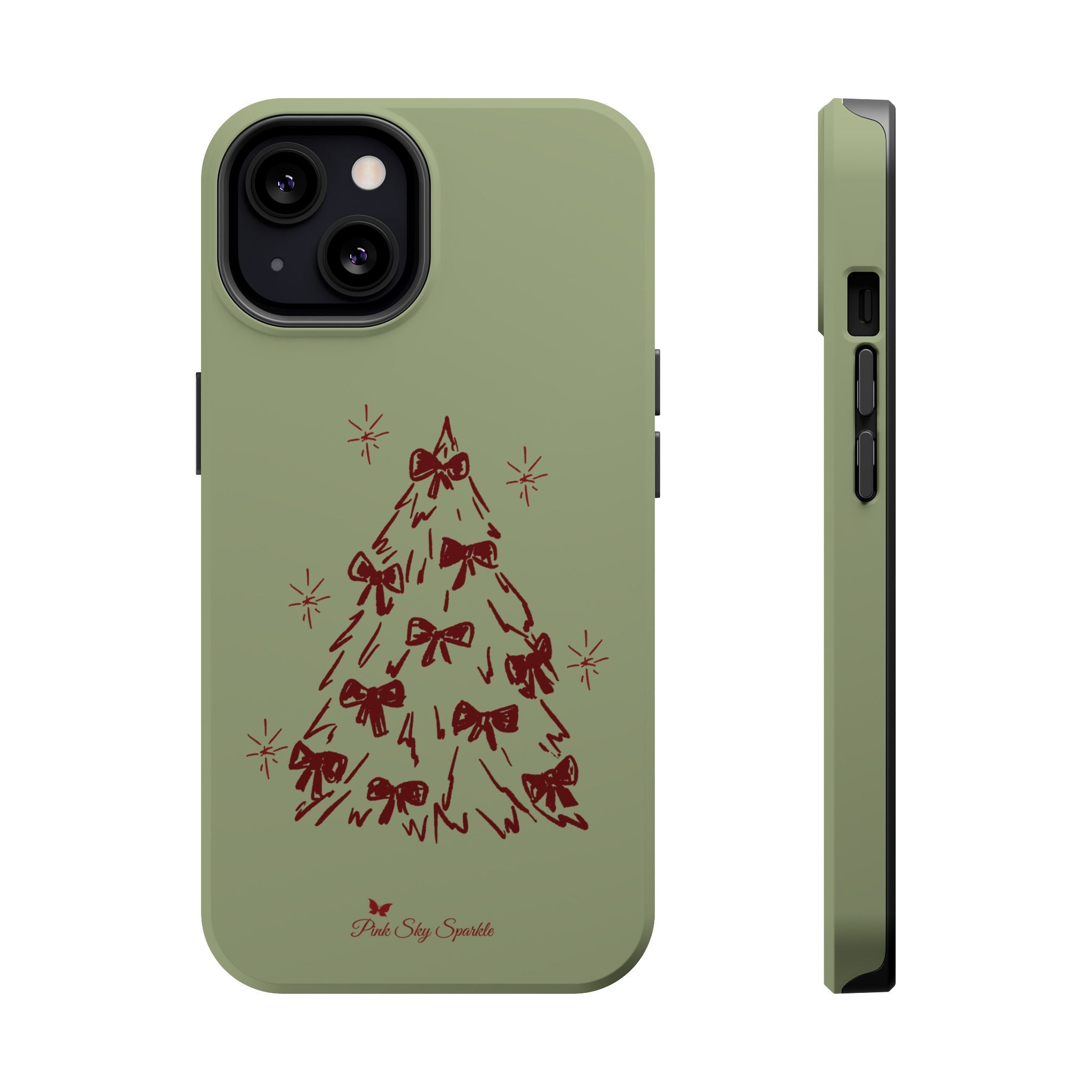 Holiday Bow Tree Magnetic iPhone Case – Sage Green Christmas Edition