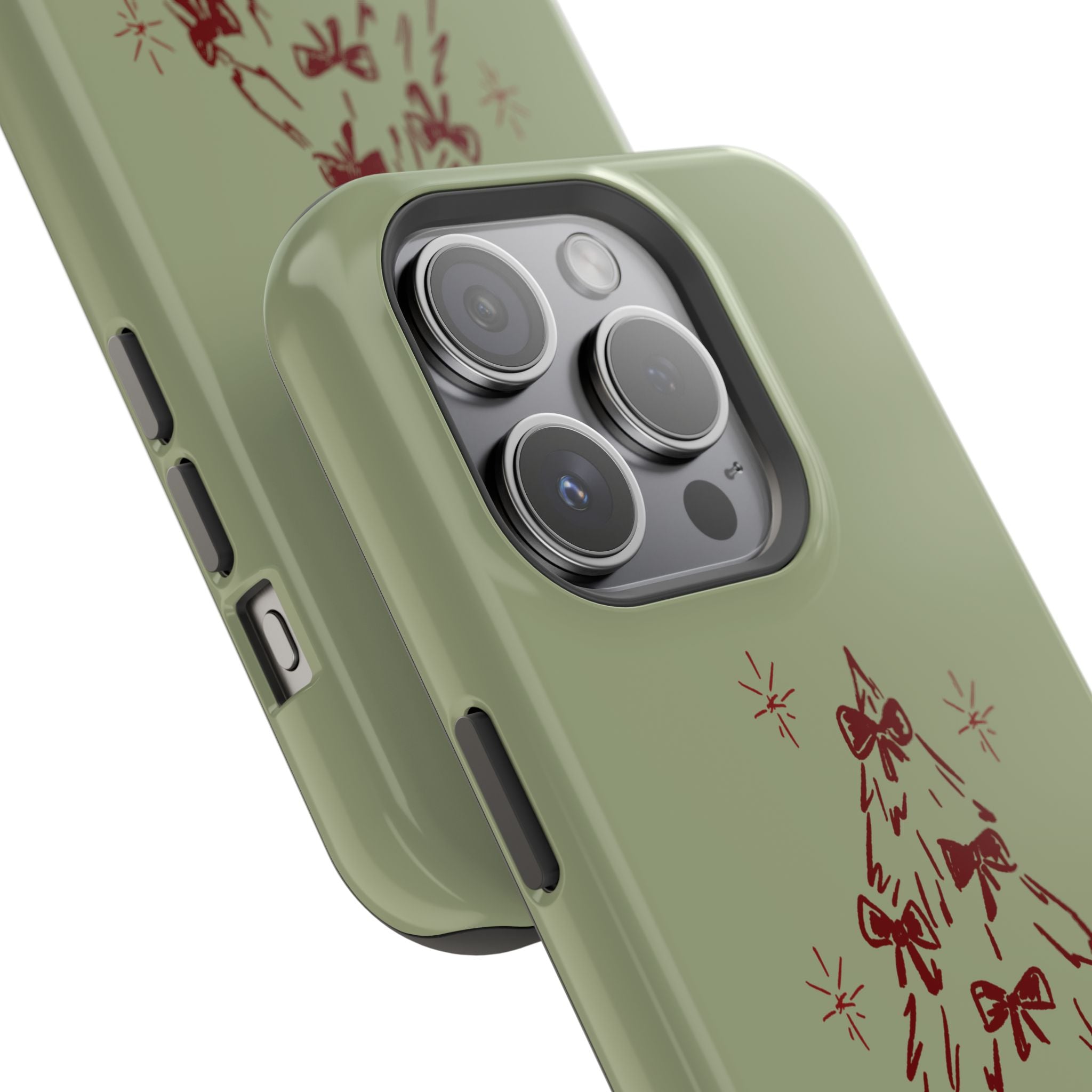 Holiday Bow Tree Magnetic iPhone Case – Sage Green Christmas Edition