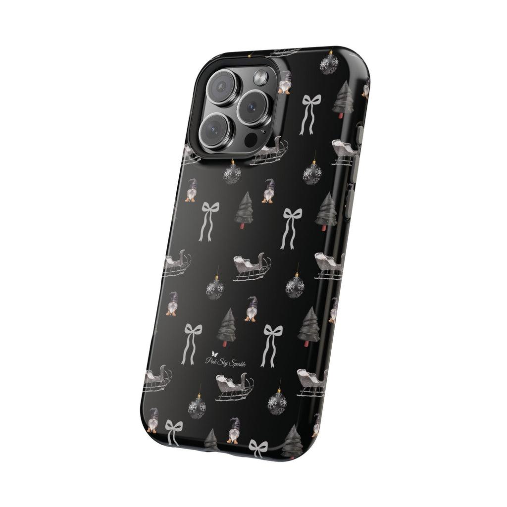 Sleigh in Grey Magnetic iPhone Case by Pink Sky Sparkle — chic monochrome Christmas style