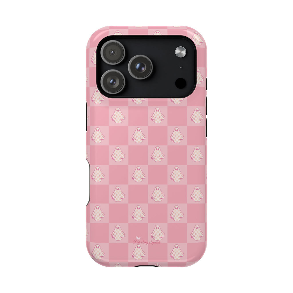 Pink Checkered Ghost Magnetic iPhone Case