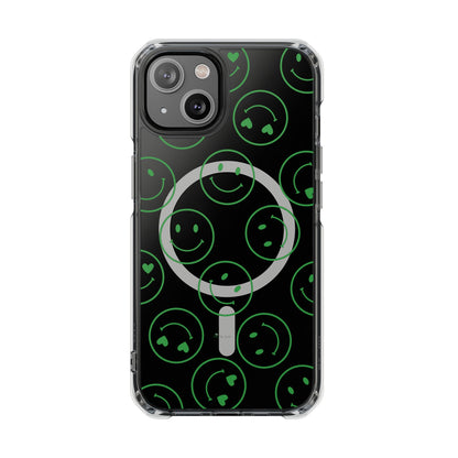 Green Smilies Magnetic Clear Impact iPhone Case