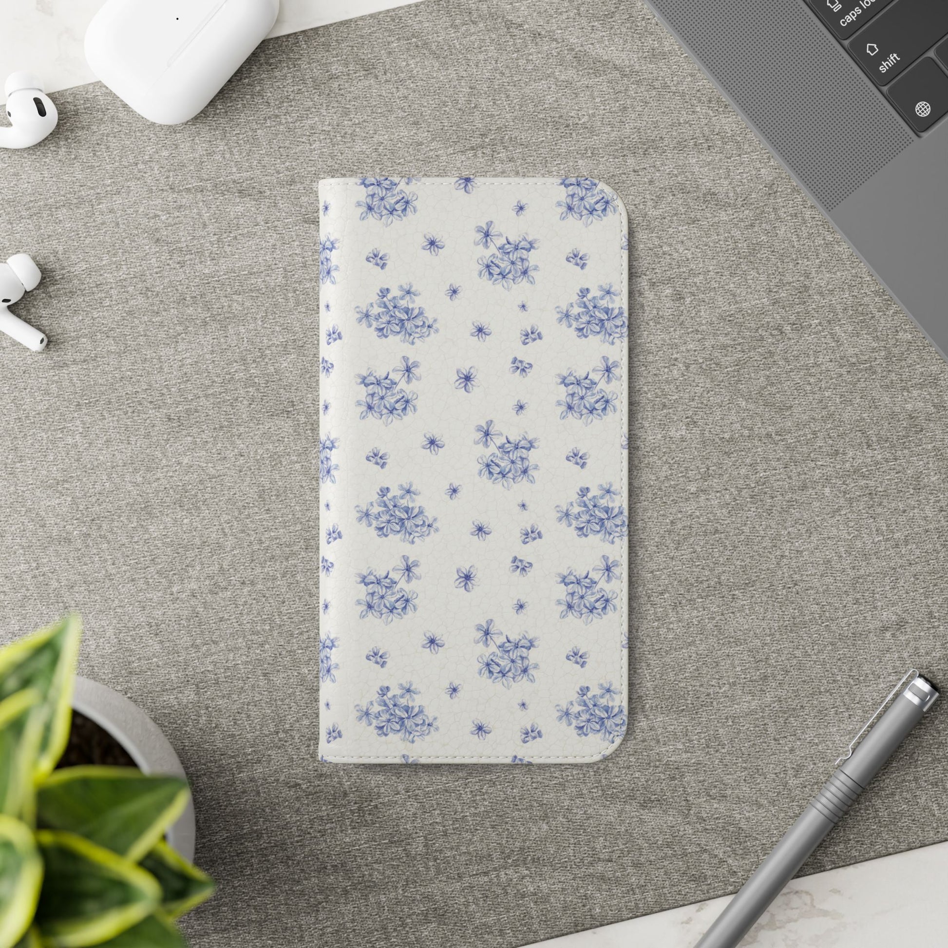 Blue Bloom Wallet Flip Case for iPhone