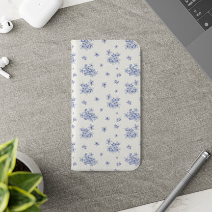 Blue Bloom Wallet Flip Case for iPhone