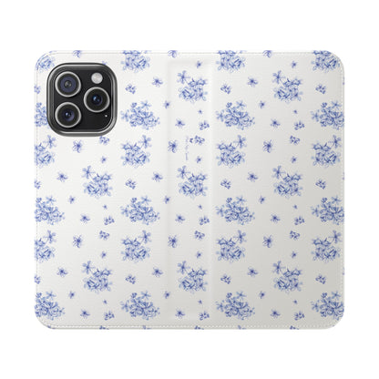 Blue Bloom Wallet Flip Case for iPhone