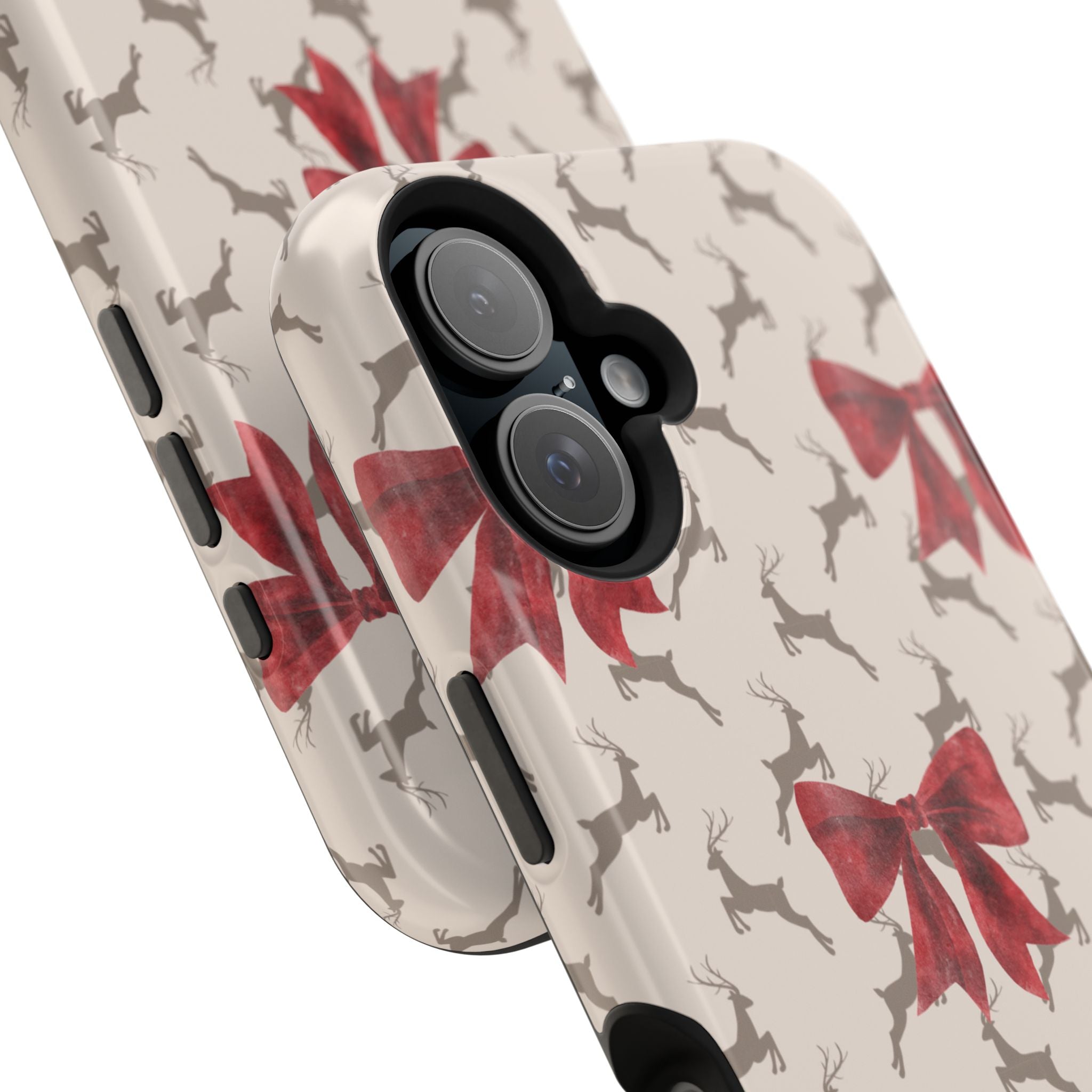 Reindeer Ribbons Magnetic iPhone Case – Festive Red Bow & Reindeer Design